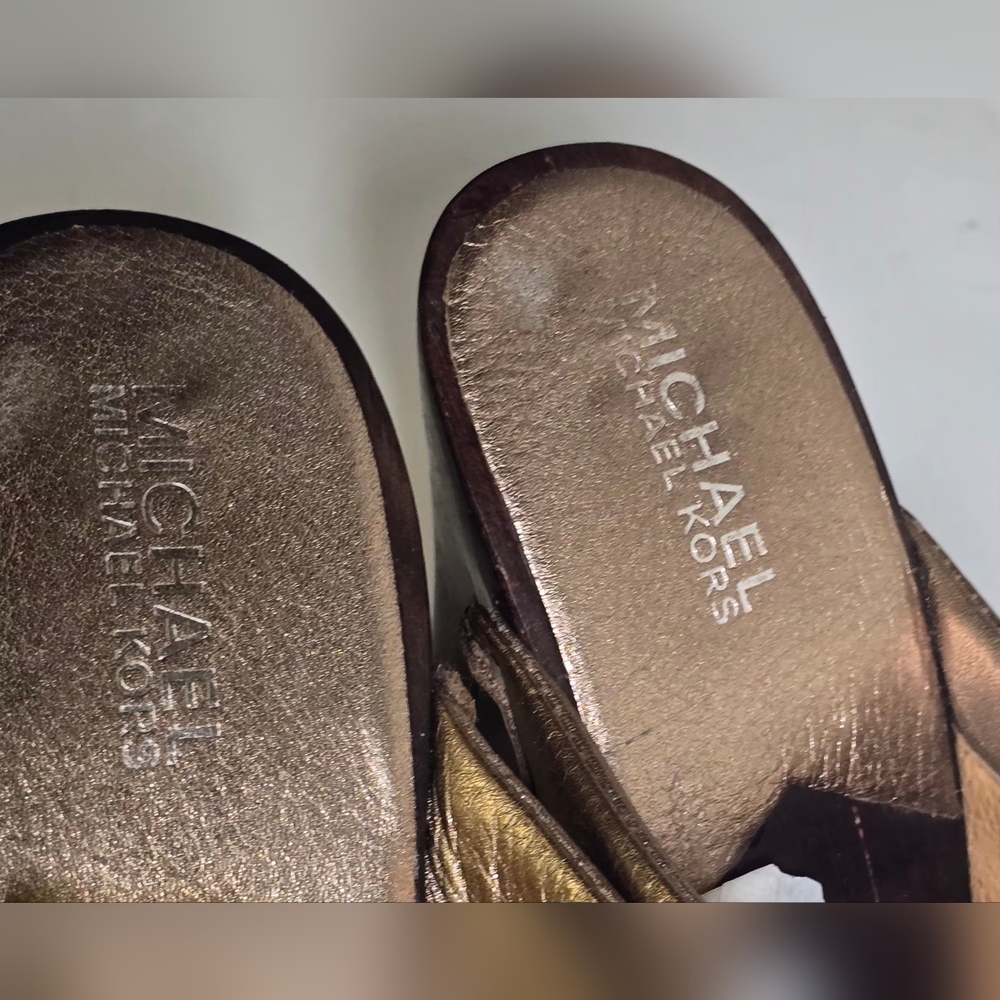 Michael Kors Astor Leather Bronze Studded Mules 7 - Picture 11 of 12